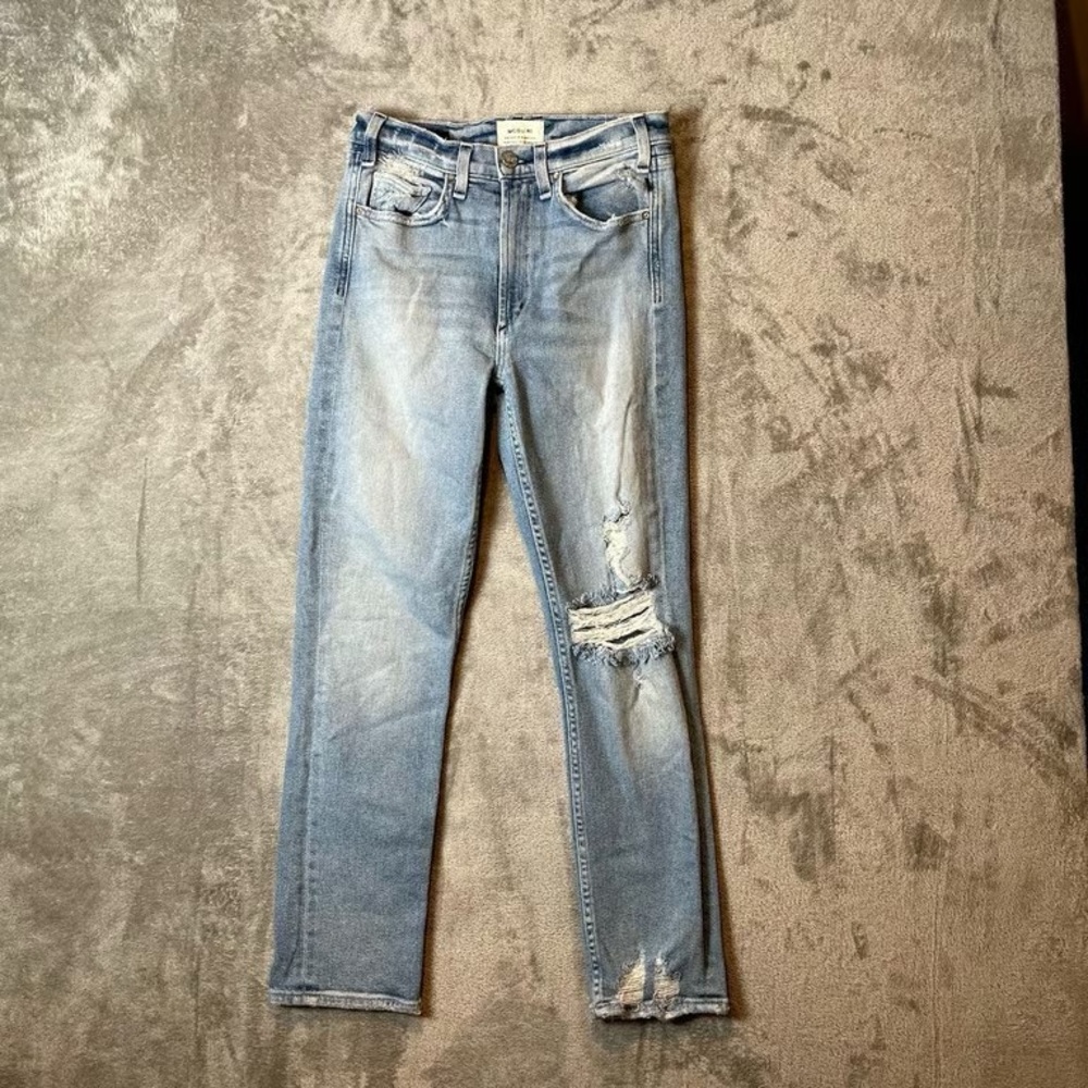 Light Blue Distressed Women's Jeans - Classic Slim Fit